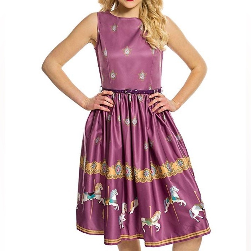 RARE LindyBop Mauve Purple Carousel Audrey Dress UK 20 US 16 (fits 2X)